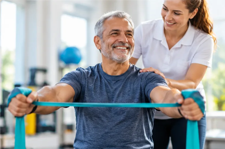 Patient receiving guided rehabilitation