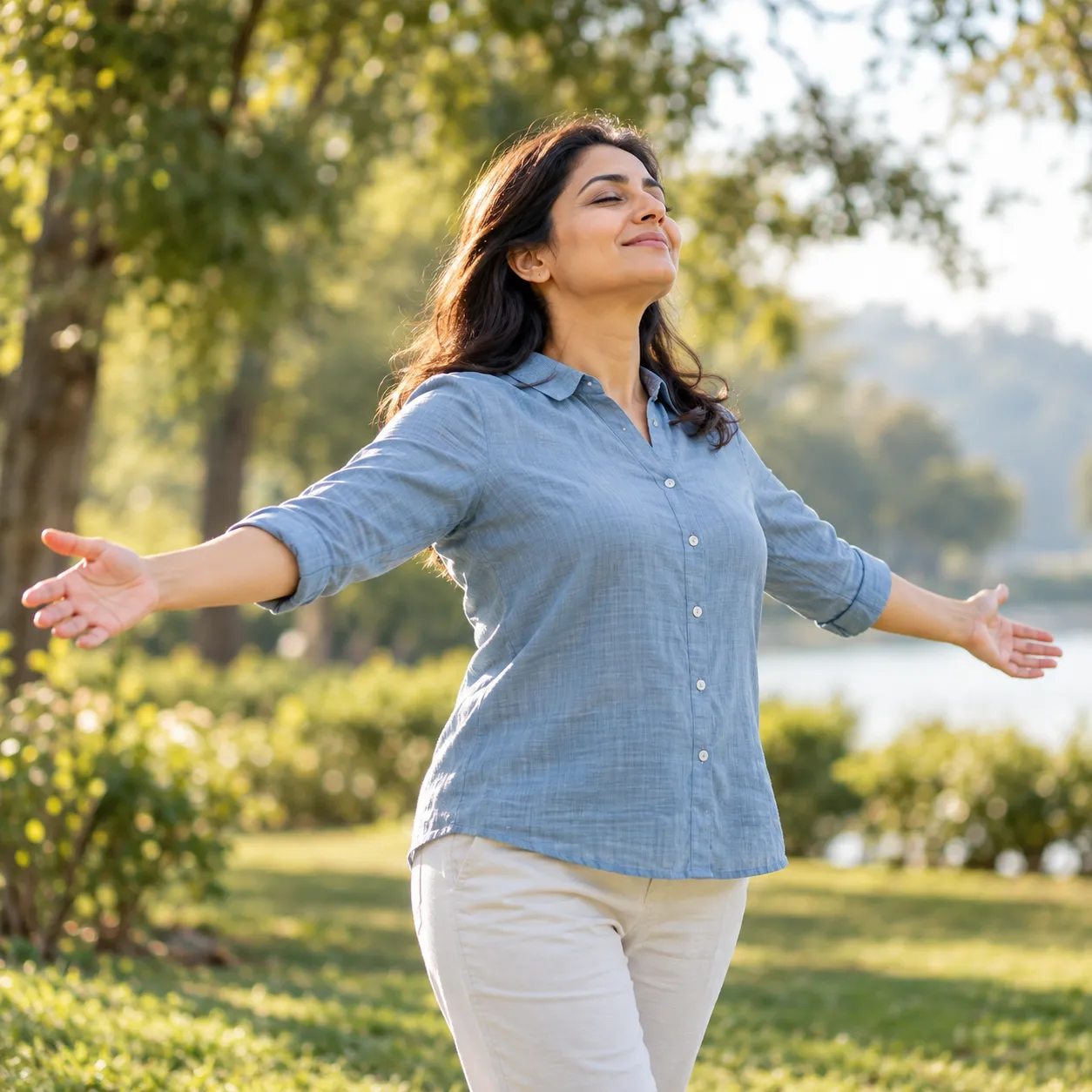 Woman moving freely outdoors