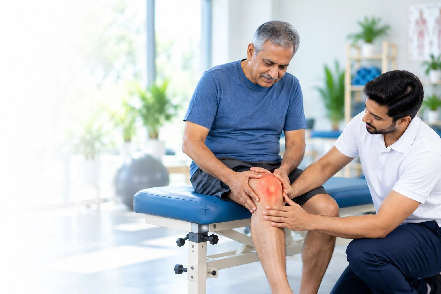 Seated person holding a painful knee